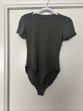 Classic Crewneck Short-Sleeve Bodysuit in Olive Green